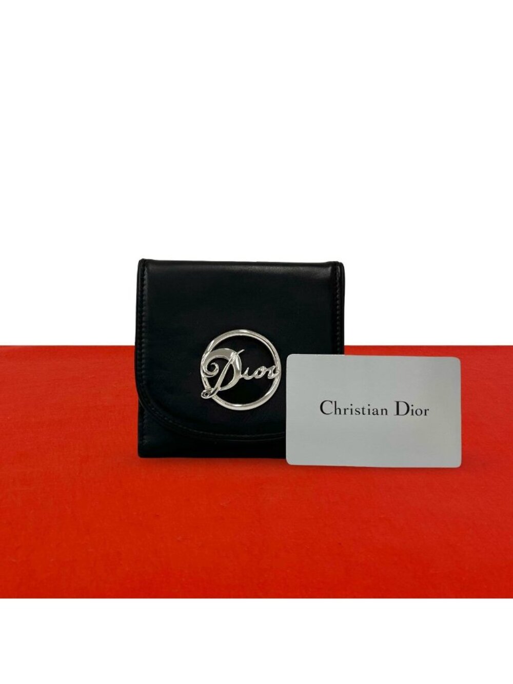 Dior Logo Calf Leather Bifold Wallet Mini Black